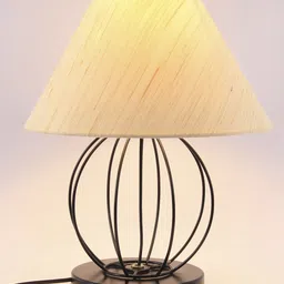 Devansh Cream-Coloured Solid Contemporary Frustum Table Lamp image 2