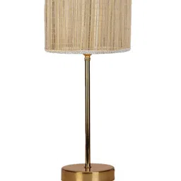 Devansh Beige Textured Metal Table Lamp With Bamboo Shade image 3
