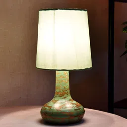 Homesake Green Printed Wood Contemporary Cylindrical Shaped Table Lamp-40