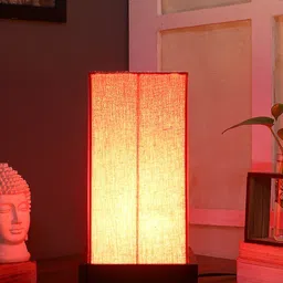 Devansh Orange Wood Table Lamp With Square Cotton Shade-32