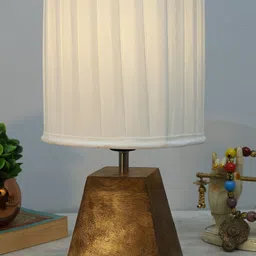 Homesake White & Brown Frill Fabric Shade Wooden Base Table Lamp-32