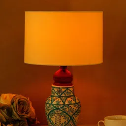Unravel India Blue Pottery Mugal Art Matka Ceramic Decorative Table Lamp with Shade-58