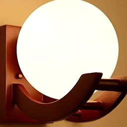 Whiteray Brown & White Wooden Quirky Spherical Shaped Wall Lamp-image-44