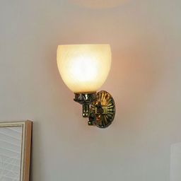 Fos Lighting Ornate Gold-Toned & Off White Single Light Frosted Diamond Glass Wall Lamp-image-34