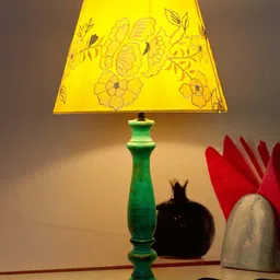 Fos Lighting Green & Yellow Embroidered Wooden Table Lamp With Fabric Shade-18