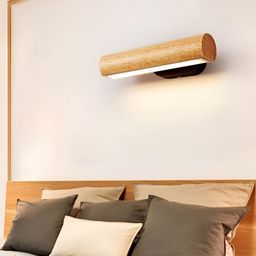 Artica Brown Textured Wooden Cylinder Shaped Wall Lamp-42