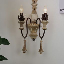 Fos Lighting Brown & Cream-Coloured Textured Dual Candlelight Wall Lamp-image-52