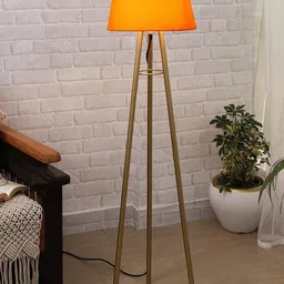 Homesake Mid Century Orange Tripod Floor Lamp With Iron Legs & Fabric Shade-37