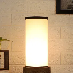 Devansh White & Black Cotton Table Lamp with Wooden Base-58