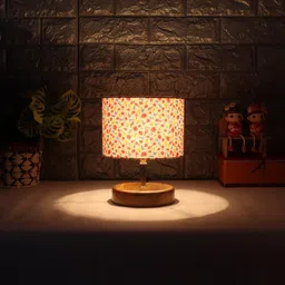 Devansh Multicoloured Printed Traditional Table Lamp With Jute Shade-2
