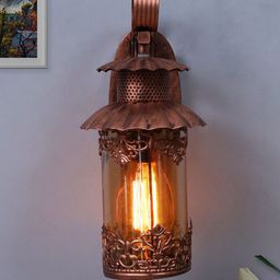 Homesake Copper-Coloured Rust Finish Filigree Cylinder Wall Lamp-17