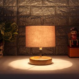 Devansh Grey Wood Table Lamp With Cotton Shade-1