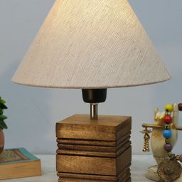 Homesake Brown & Beige Textured Wooden Table Lamp With Jute Lampshade-13