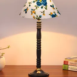 Aura White Printed Wood Contemporary Bell Shaped Table Lamp-image-20