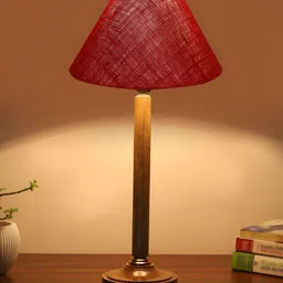 Aura Maroon Wood Traditional Abstract Shaped Table Lamp-31