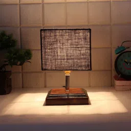 Devansh Navy Blue Contemporary Table Lamp With Jute Shade-3