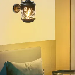 MFD HOME FURNISHING Black & Gold-Toned Metal Traditional Abstract Shaped Shaped Wall Lamp-image-60