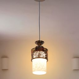 CORAL TREE Copper-Toned & White Textured Metal Cylinder Shaped Ceiling Lamp-44