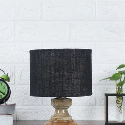Devansh Black Wooden Table Lamp With Jute Shade-13