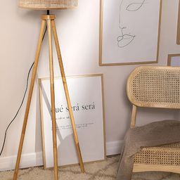 akway Beige Textured Cane Webbing Wooden Cylindrical Floor Lamp-picture-13