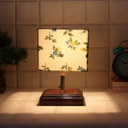 Devansh White Printed Wood Table Lamp Cotton  Shade-41