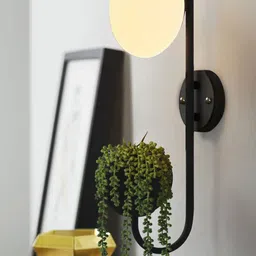 Homesake Black & White Metal Wall Lamp With Storage Planter-38
