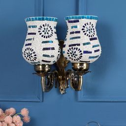 decorativeray Blue & White Textured Bell Shaped Glass Wall Lamp-image-64