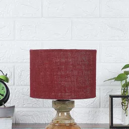 Devansh Maroon Wooden Table Lamp With Jute Shade-11