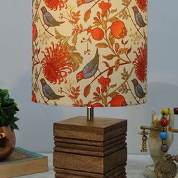 Homesake Cream-Colored & Red Birds Printed Fabric Shade Textured Wooden Base Table Lamp-99