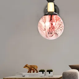 MFD HOME FURNISHING Red & Black Printed Glass Traditional Spherical Shaped Wall Lamp-32