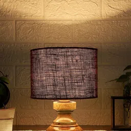 Devansh Coffee Brown Jute Table Lamp with Wood Base-15