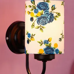 Devansh Off-White & Blue Cotton Wall Mounted Lamp with Black Base-45