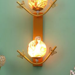 decorativeray Gold-Toned & White Printed Abstract Shaped Metal Wall Lamp-17