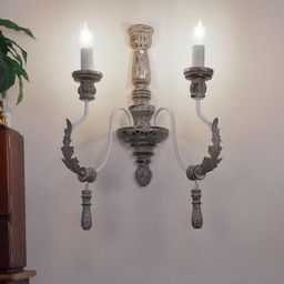 Fos Lighting Grey Provincial Style Wood & Wrought Iron 2 Light Candelabra Wall Sconce-15