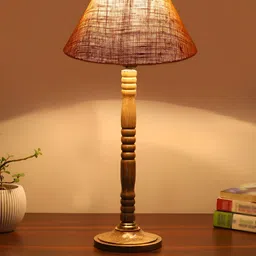 Aura Beige Wood Traditional Frusturical Shaped Table Lamp-22