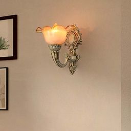 Fos Lighting Rustic Distressed White Textured Aluminium Wall Lamp With Floral Glass Shade Wall Lamp-image-10