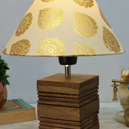 Homesake Gold-Toned & Brown Printed Wooden Table Lamp-14