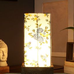 Devansh Multicolor Wood Table Lamp With Square Cotton Shade-33