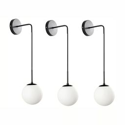 Whiteray Black & White 3 Pieces Metal Contemporary Spherical Shaped Wall Lamps-image-8