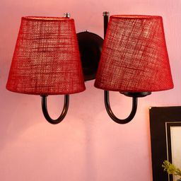 Devansh Maroon Jute Conical Double Wall Mounted Lamp With Black Base-image-33