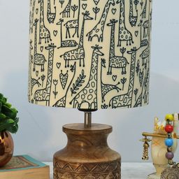 Homesake Yellow & Brown Printed Fabric Shade With Wooden Base Table Lamp-21
