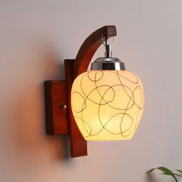 Foziq Brown Printed Wooden Bell Shape Wall Lamp-image-39
