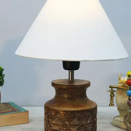 Homesake White & Beige Fabric Shade With Modern  Base Table Lamp-11