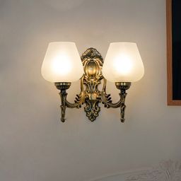 Fos Lighting White 2-Light Steel Wall Lamp with Plain Frosted Goblet Glass Shades-image-43