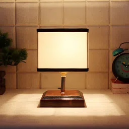 Devansh Brown & White Wooden Table Lamp with Cotton Square Shade-15
