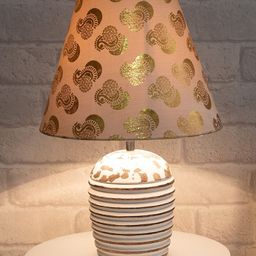 Homesake Gold-Toned Printed Metal Ribbed Basket Table Lamp-19