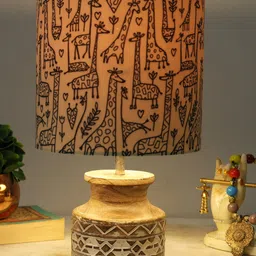 Homesake Yellow & Brown Savannah Printed Fabric Shade With Pot Shaped Wooden Base Table Lamp-23