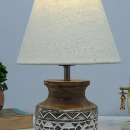 Homesake White & Brown Textured Wooden Table Lamp With Jute Lampshade-7