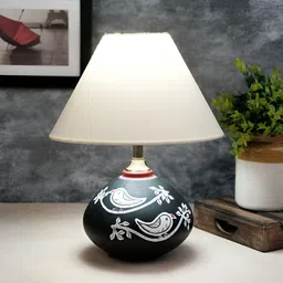 VarEesha Chiraiya White Textured Terracotta Traditional Frustum Shaped Table Lamp-image-49