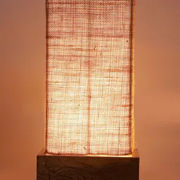 Devansh Beige & Tan Brown Solid Wooden Table Lamp with Jute Shade-22